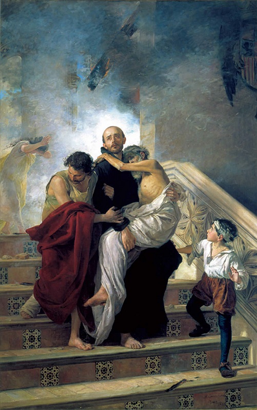Saint Jean de Dieu sauvant les malades d'un incendie  l'Hpital Royal en 1549.