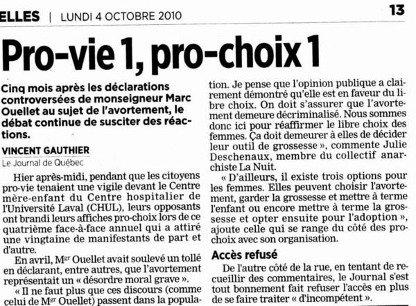 Small article the next day in the Journal de Qu�bec
